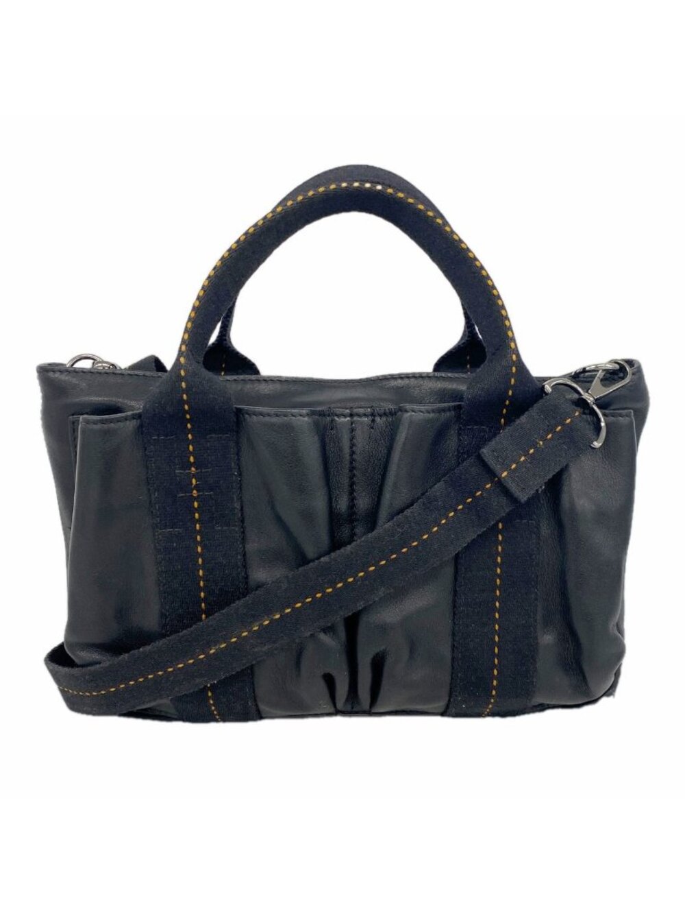 Hermes Handbag Caravan Horizontal Leather Black Silver 2-Way Bag